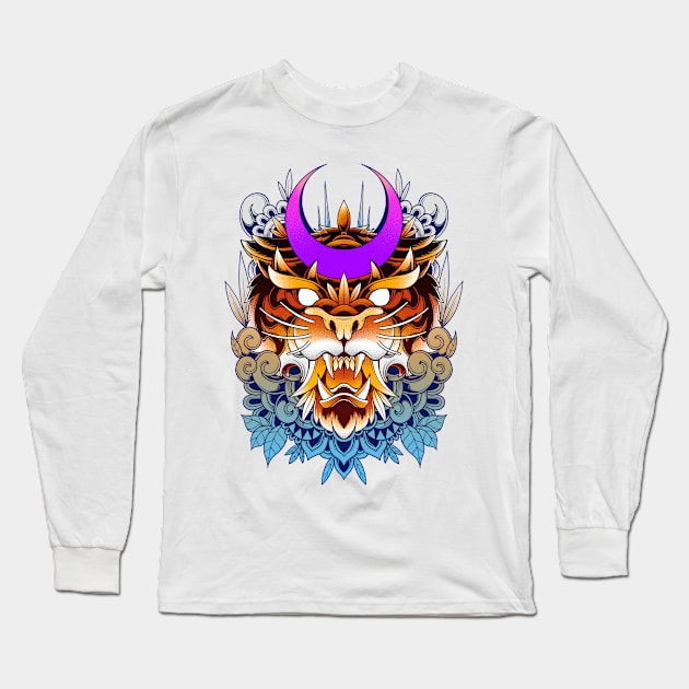 Tiger Moon Long Sleeve T-Shirt by GODZILLARGE